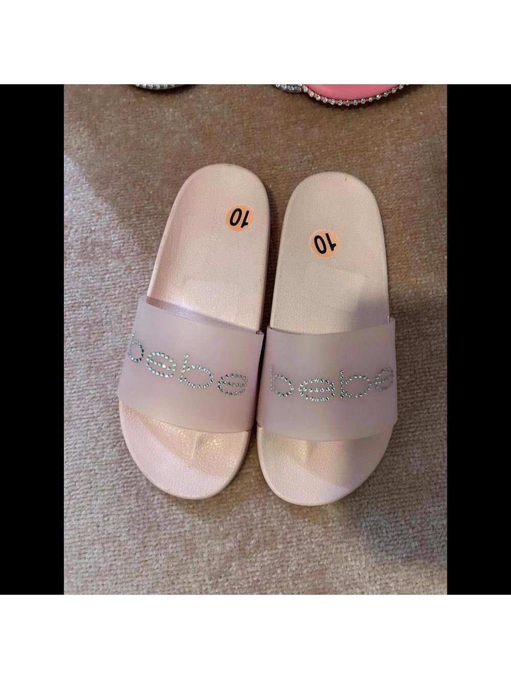 BEBE WOMENS RHINESTONE SLIDES PINK SIZE 10 NEW!